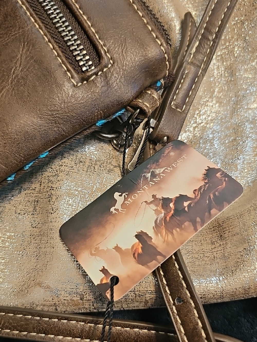Montana West Turquoise and Brown Crossbody Bag - Picture 8 of 9